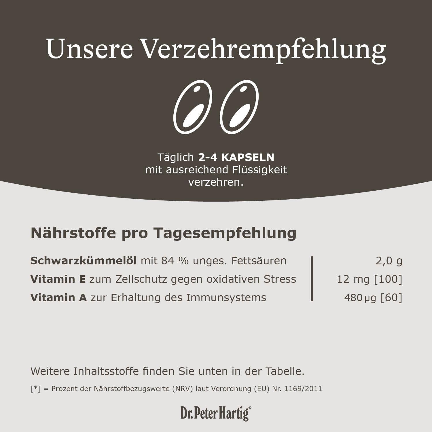 Dr. Peter Hartig Schwarzkümmelöl 300 Kapseln 5-Monats-Vorrat Kaltgepresst Nigella Sativa Vitamin A E Lactose- Gluten- Hefefrei
