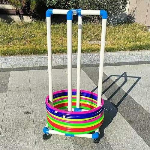 エクササイズフラフープスタンド 屋内屋外用 ポータブルPVCフィットネスフープカート 裏庭の幼稚園公園用の白いフラフープホルダー 簡単に移動できます