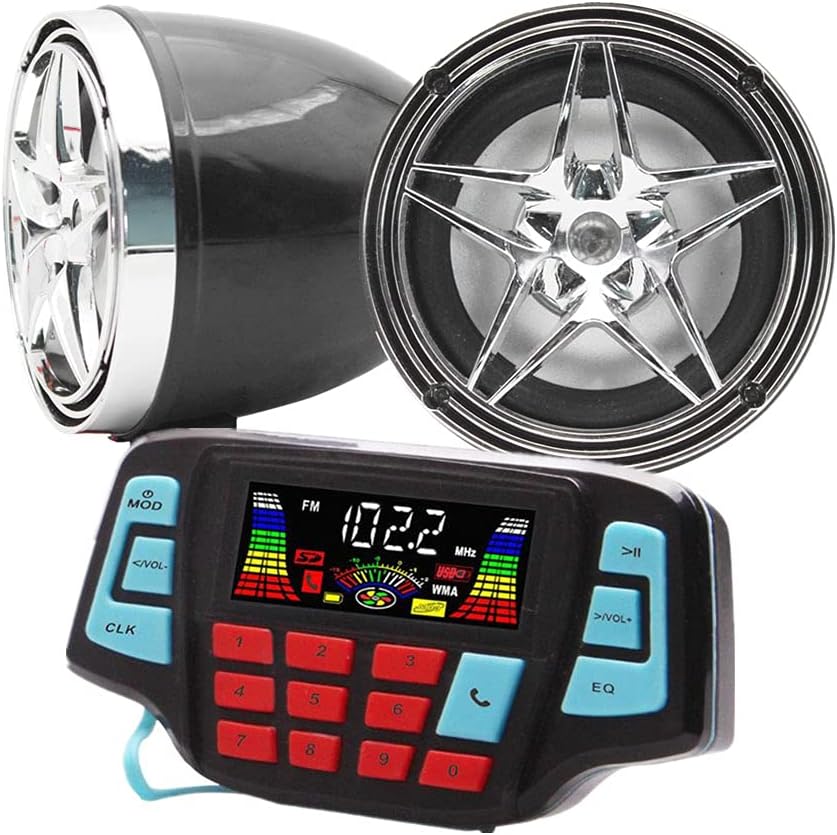 UTV ATV Bluetooth Amplifier Sound System Hand-free Speakers FM USB Audio System Stereo 2.5 Inch Speakers 12V Motorcycle Waterproof Audio FM Radio Stereo Speaker For iPhone/iPod/MP3 Skull …