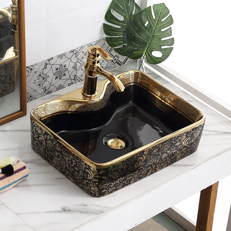 LACTOSE Ceramic Wash Basin | Table Top Countertop Wash Basin for Bathroom Living Room Dining Room Hotel & Restaurant | European Style Tabletop Wash Basin Sink Rectangle 19x14x5 IN