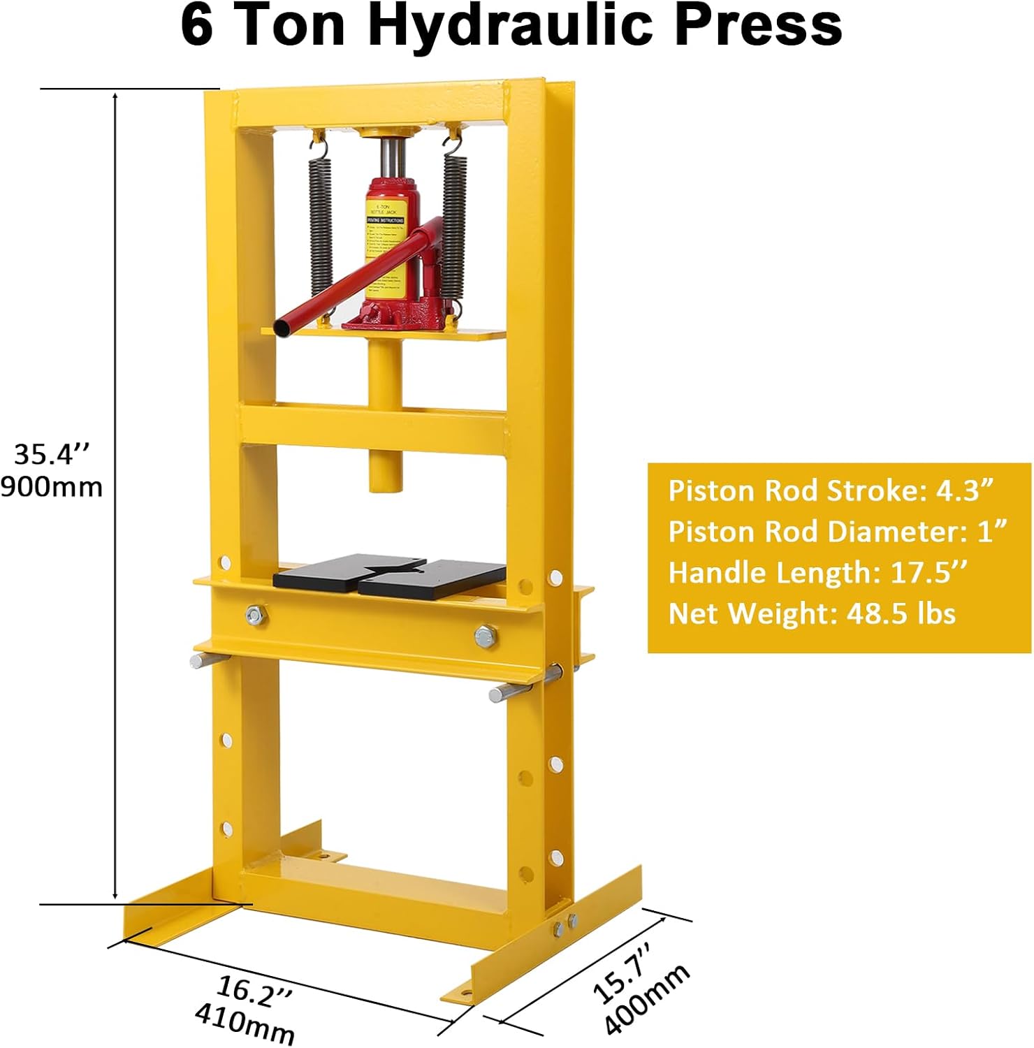 GarveeTech Hydraulic Press 6 T Hydraulic Shop Press, H-Frame Garage Floor Benchtop Press Adjustable Shop Press with Plates, Adjustable Working Table Height, for Gears and Bearings, Yellow