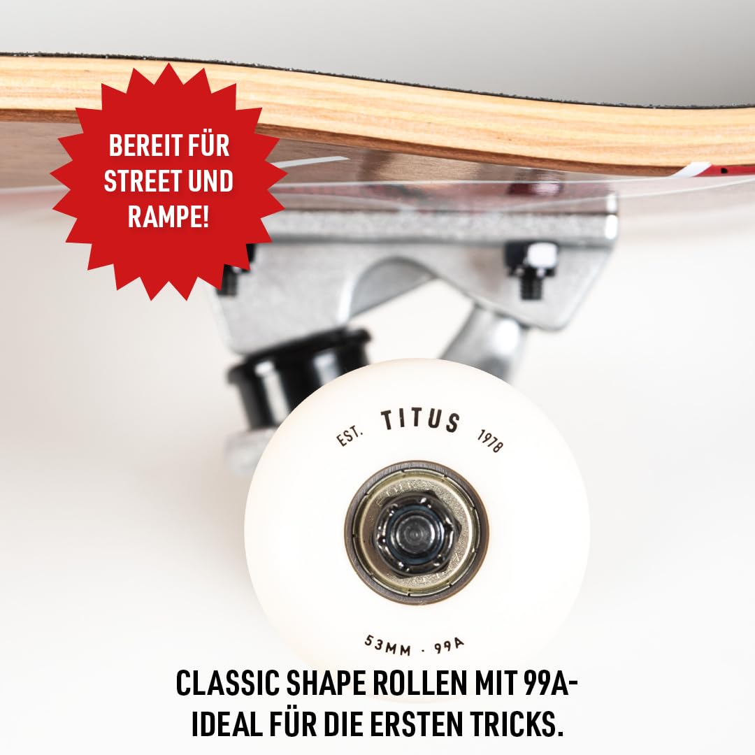 TITUS Skateboard complet en bois d'érable 7 couches déjà assemblé pour adolescents, adultes, débutants, professionnels, filles et garçons