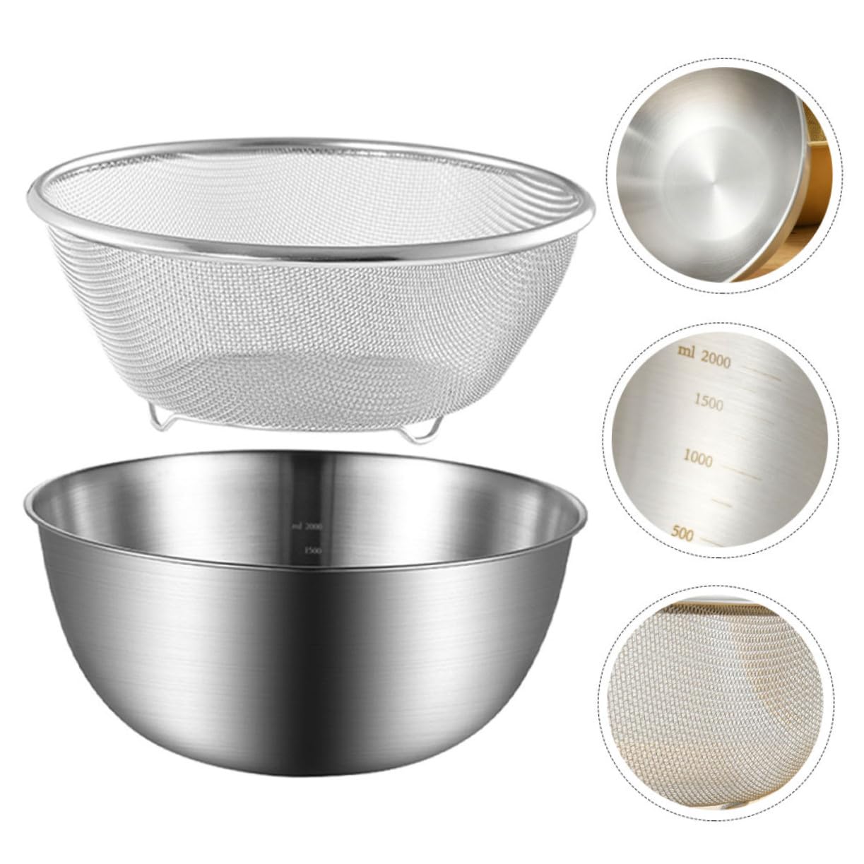 COLLBATH Colador Escurridor de Arroz y Frutas Cesta Estable y Multifuncional de Acero Inoxidable Fondo Plano Color Plata para Cocina y Uso Doméstico