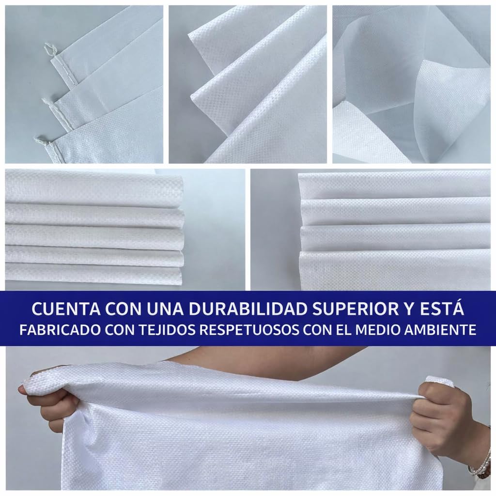 MORE FREE- Sacos de Escombros y Tierra de Jardín Bolsas Tejidas de Rafia Blancas para Obras, Basura y Transporte de Materiales (Tamaño:90x120CM, [20 Piezas Sacos])