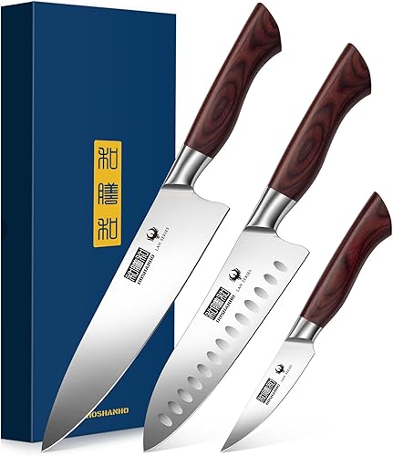 Miniatura 9 de HOSHANHO Juego de cuchillos de cocina con bloque de 18 piezas, juego de cuchillos de chef de acero inoxidable de carbono alto súper afilados, juego