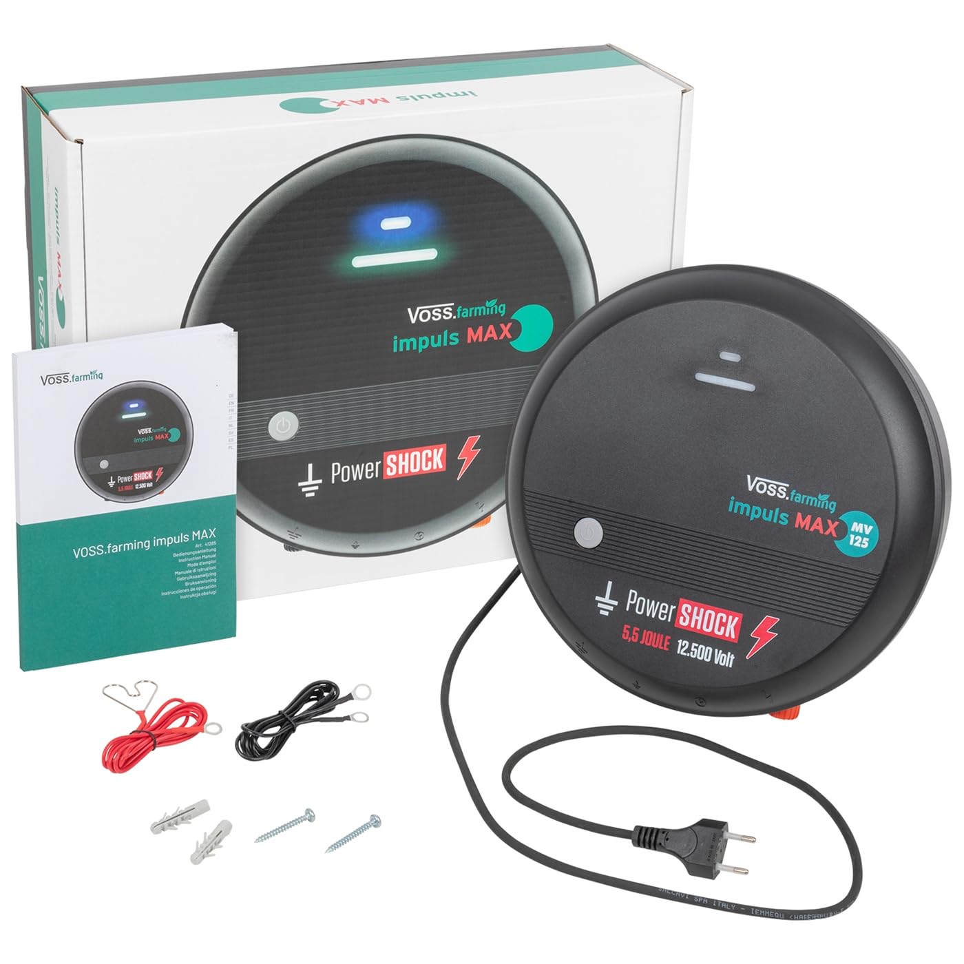 VOSS.farming 230V Pastor eléctrico 'Impuls MAX MV125' - para cercados eléctricos, tensión hasta 2,5 kV, para cercados de Ganado Vacuno, Cabras, para Defensa contra Lobos y jabalíes