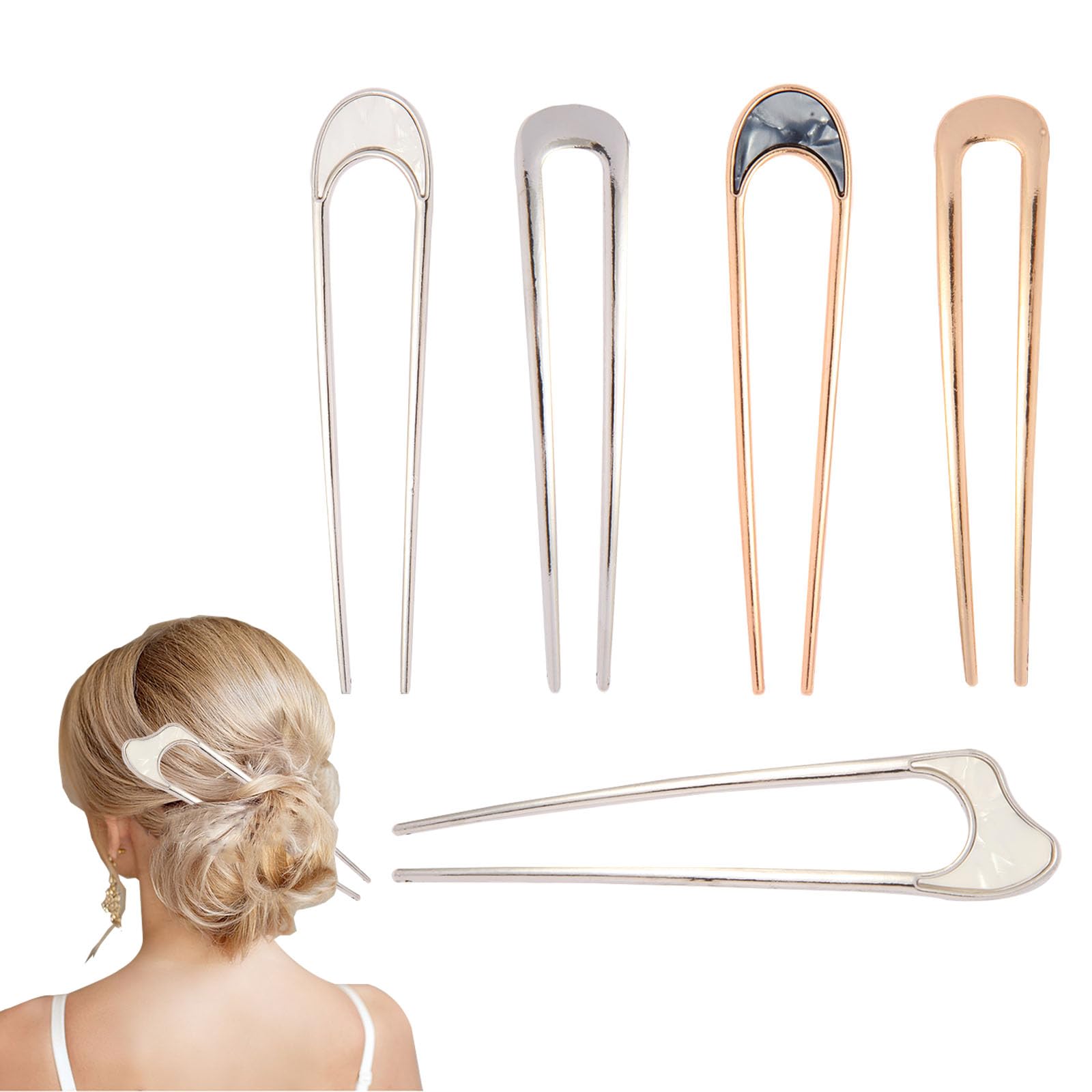 U-Shaped Hair Clip, French Hair Clip, Female, Girl Hair Styling AccessoriesGold+Silver, 5 count (Pack of 1)