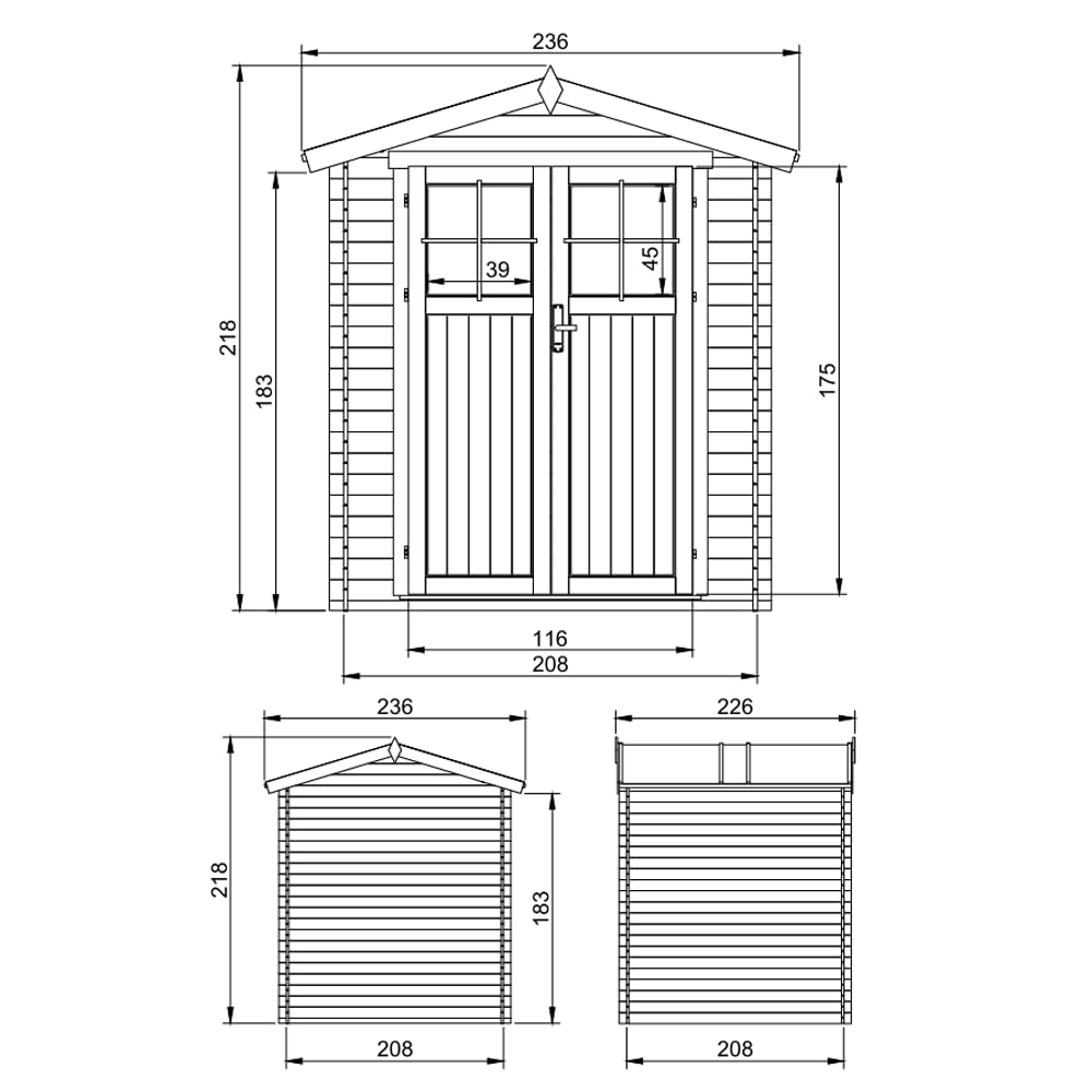 Gartenhaus Holz - Geräteschuppen Holz - Gerätehaus Hochwertige abschließbare Tür mit Boden Imprägnierte B2316xL226xH218 cm/ 3.53 m2 - Gartenhäuser & aufbewahrung TIMBELA M369F+M369G