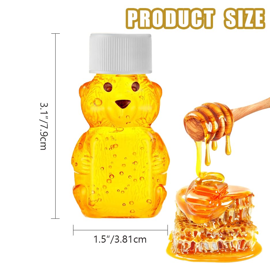 DDRAUY 12 Sets 2oz Honey Bottles,Plastic Mini Honey Jars Party Favors,Bear Shape Clear Empty Honey Jar with Screw Lid for Storing and Dispensing (White)
