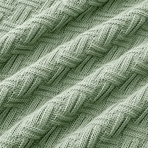 Image of TREELY 100% Cotton Knitted Throw Blanket 90 x 90 Inches, Light Sage Green