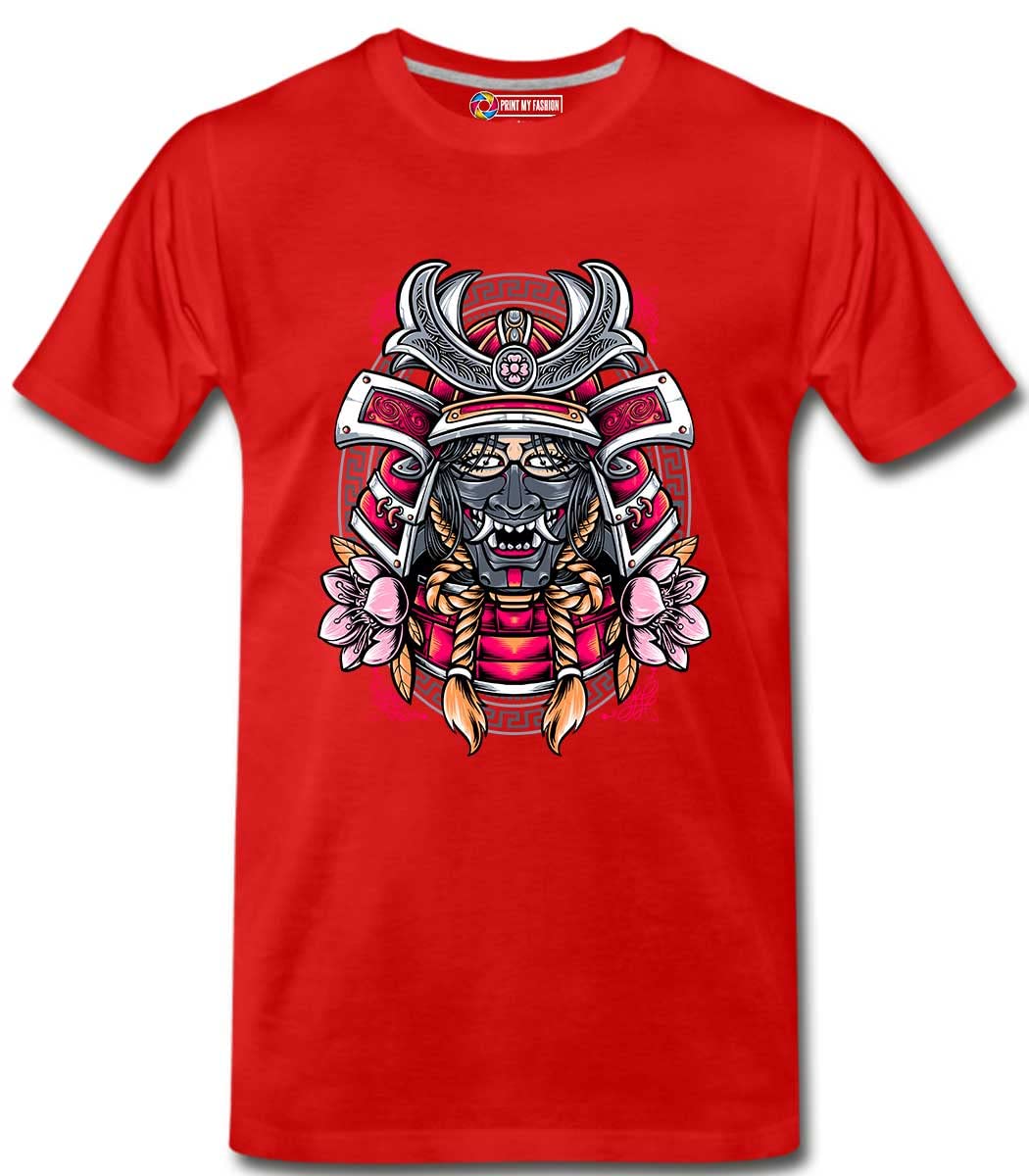 Print My FashionBoy's T-Shirts Round Neck Regular Fit Girl Samurai 100% Combed Bio & Silicone Washed Cotton