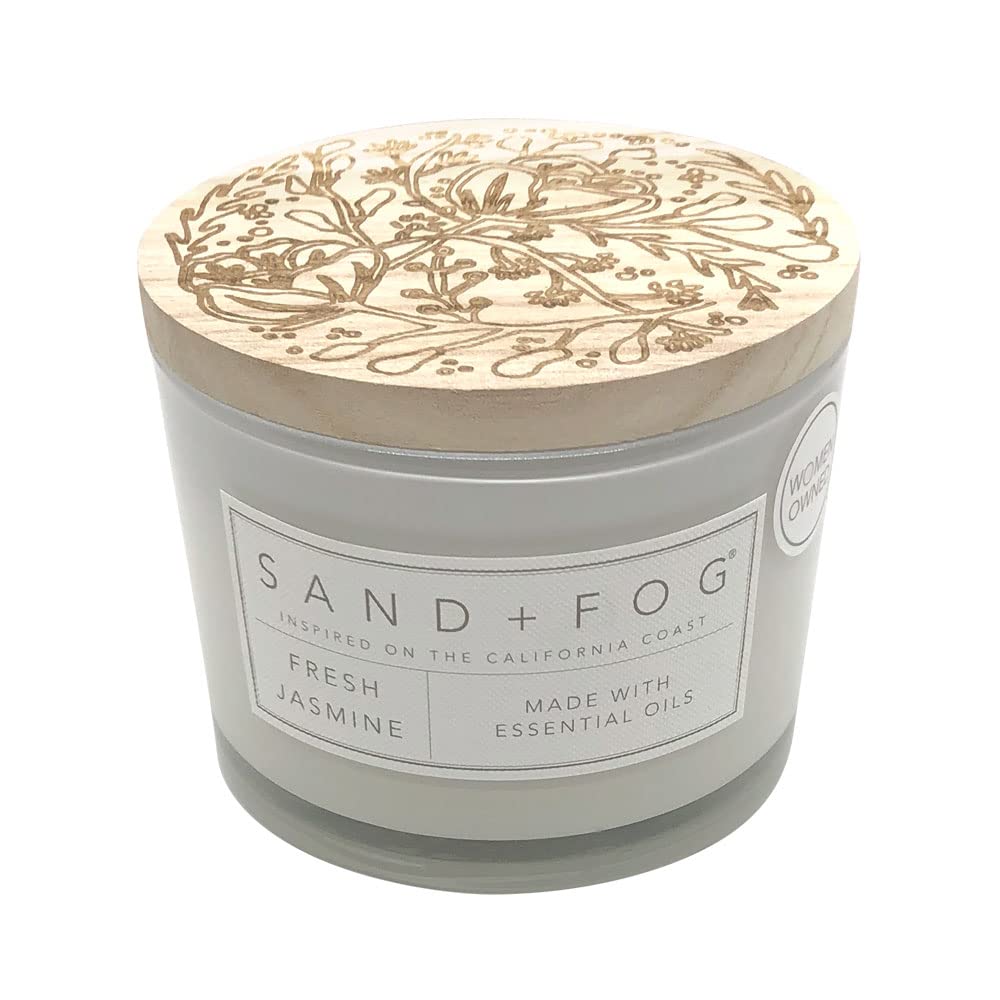 Sand + Fog Scented Candle - Fresh Jasmine - Additional Scents and Sizes – 100% Cotton Lead-Free Wick - Luxury Air Freshening Jar Candles - Perfect Home Decor – 12 oz