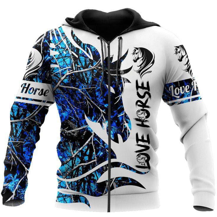 YELLOW TREE Trendy Men Polyester Printed Regular Fit Hooded Sweatshirt For Men (F Bluehorsepattern-001-Xxl) White