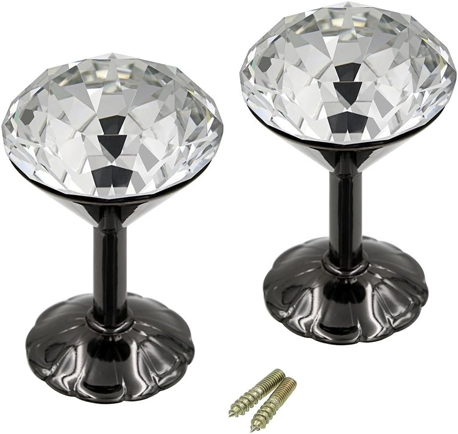 BTSKY A Pair Extra Large 60mm Glass Crystal Curtain Hold Backs Tie Back Wall Hook Tassel Holder with Chrome Base (Black)