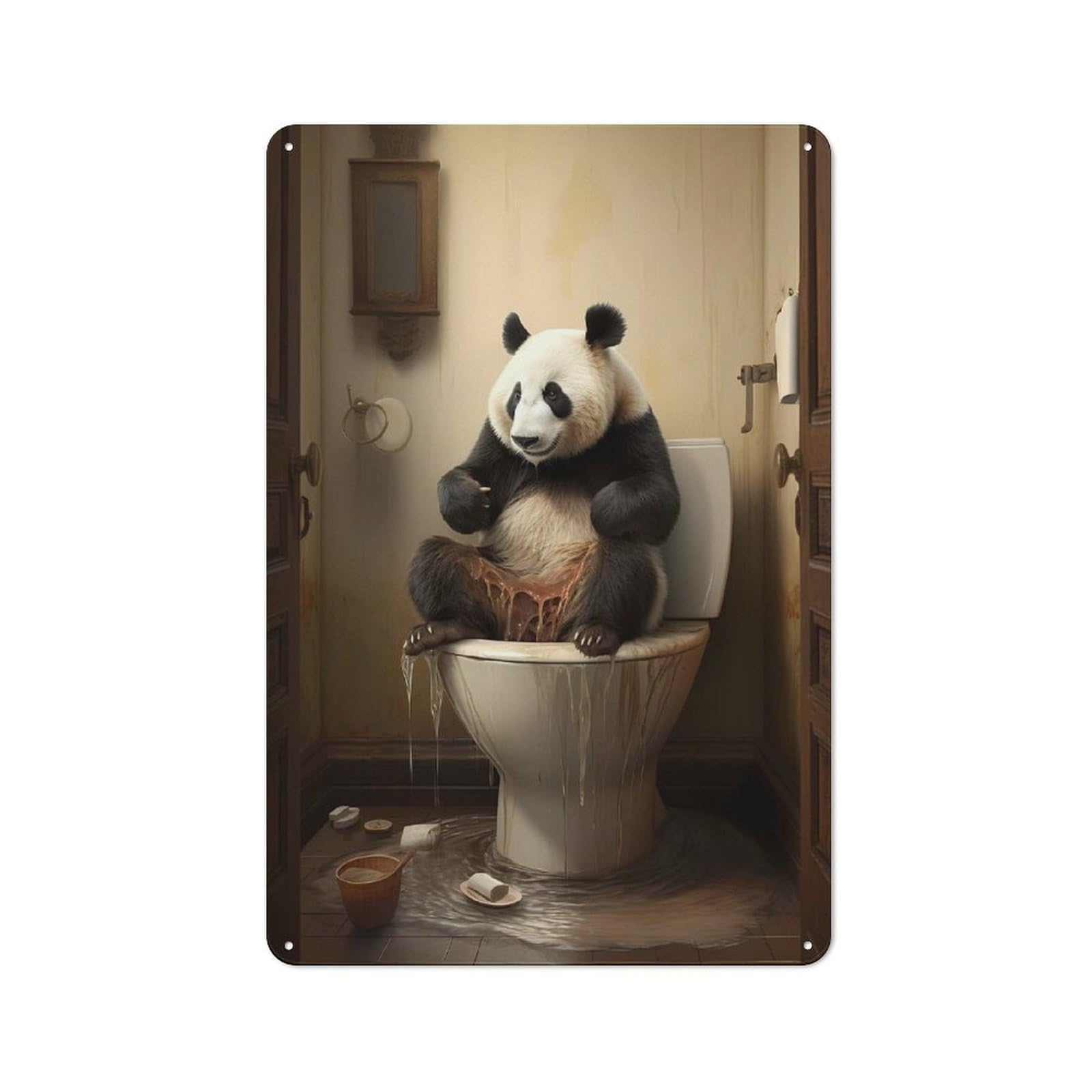 Junmoney Wet Panda In Toilet Vintage Tin Wall Plaque 30X20cm For Kitchen Or Home Bar, For Vintage Wall Decor Fans, For Themed Room Decoration