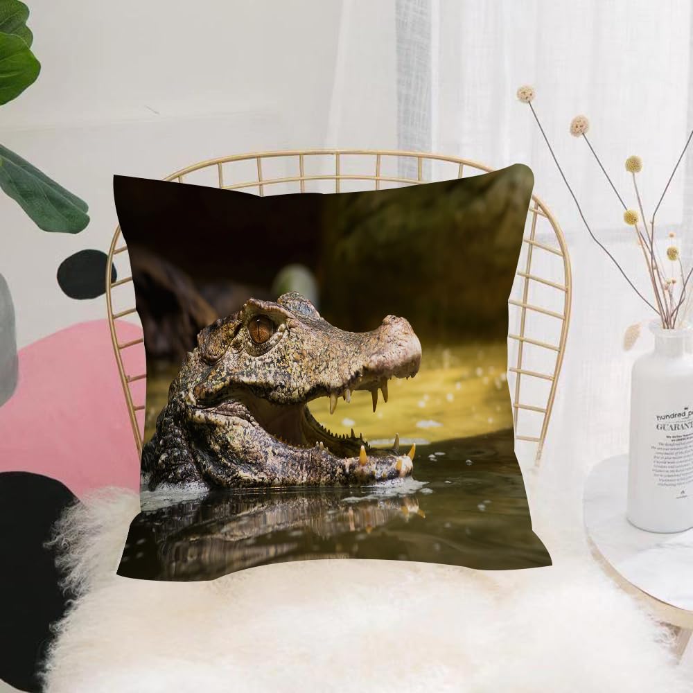 HYOSXW Cushion Cover,Throw Pillow Case Home Decorative for Living Room Bedroom Sofa Chair 16X16 Inch,Aquatic predator, the appearance of the crocodile's mouth in the water, highlig,Pillowcase 40X40cm