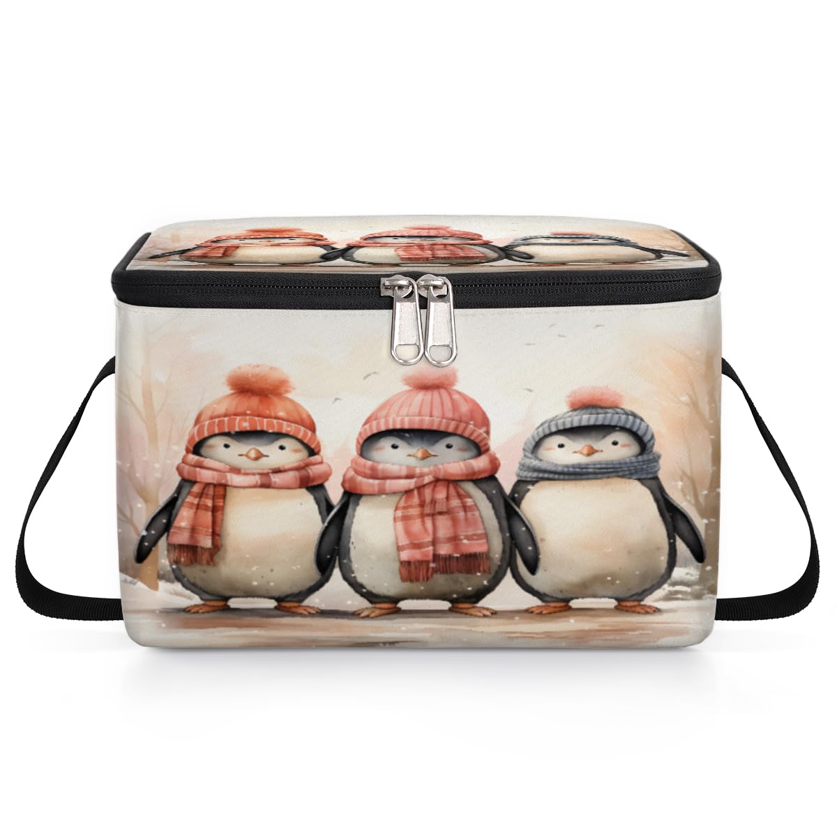 Penguin Lunch Bags for Women Men 9 Cans, Hot & Cold Food Delivery Bag Insulated Grocery Bag Insulated Lunch Box Cartoon Penguins Cooler Bag for Office Work Picnic Beach