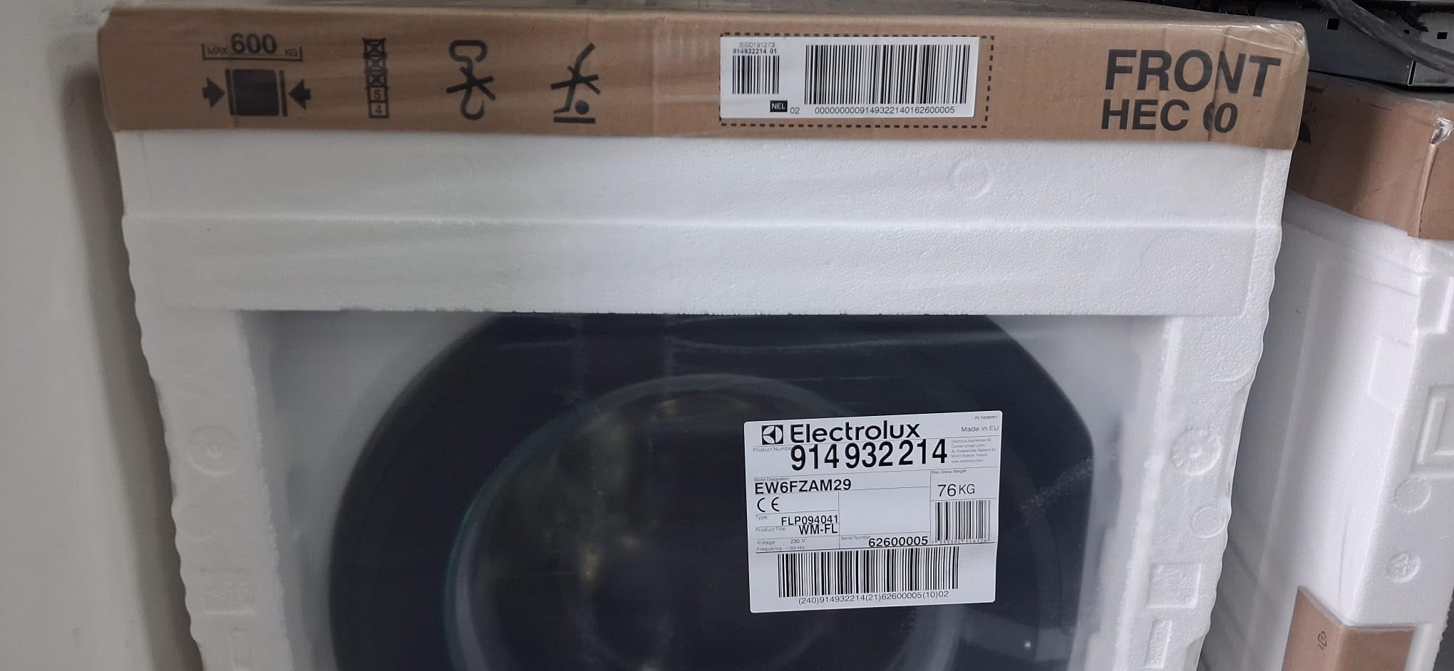 ELECTROLUX EW6FZ29 PRALKA 9 KG/1400 obr./64 cm SERIA 600 CZUJA