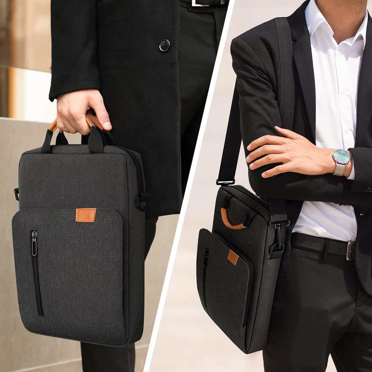 Housse Portable 13 Pouces Pochette Ordinateur avec Bandoulière Compatible avec 13" MacBook Air Pro M3 M2 M1, Surface Pro, Imperméable Sacoche de Protection PC, Gris Foncé