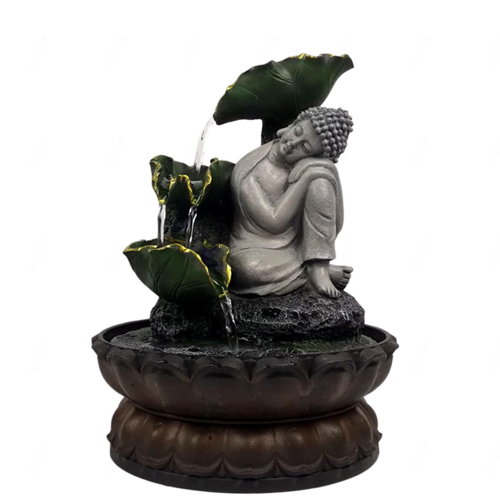 SURPRIZON Fontana Da Tavolo Buddha Con Luce LED – Cascata Rilassante, Pompa Silenziosa, 21,8x21,8x27,9 Cm, Per Meditazione E Arredamento