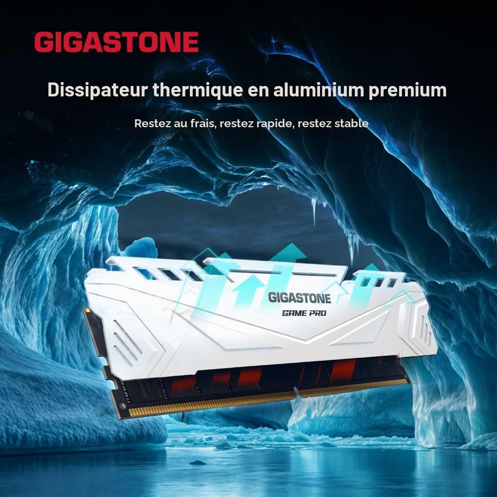 【DDR5 RAM】 GIGASTONE Blanc Game Pro Gaming RAM de Bureau 32Go (2x16Go) DDR5 32Go DDR5-6000 MHz PC5-48000 unbuffered Non ECC 1,35 V CL40 288 Broches UDIMM Mémoire RAM