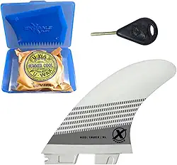 Kit Quilha True-X Large Expans Branca Encaixe FCS2 -Quilhas Large G7 + Porta Parafina + Raspador + 1 Fuwax