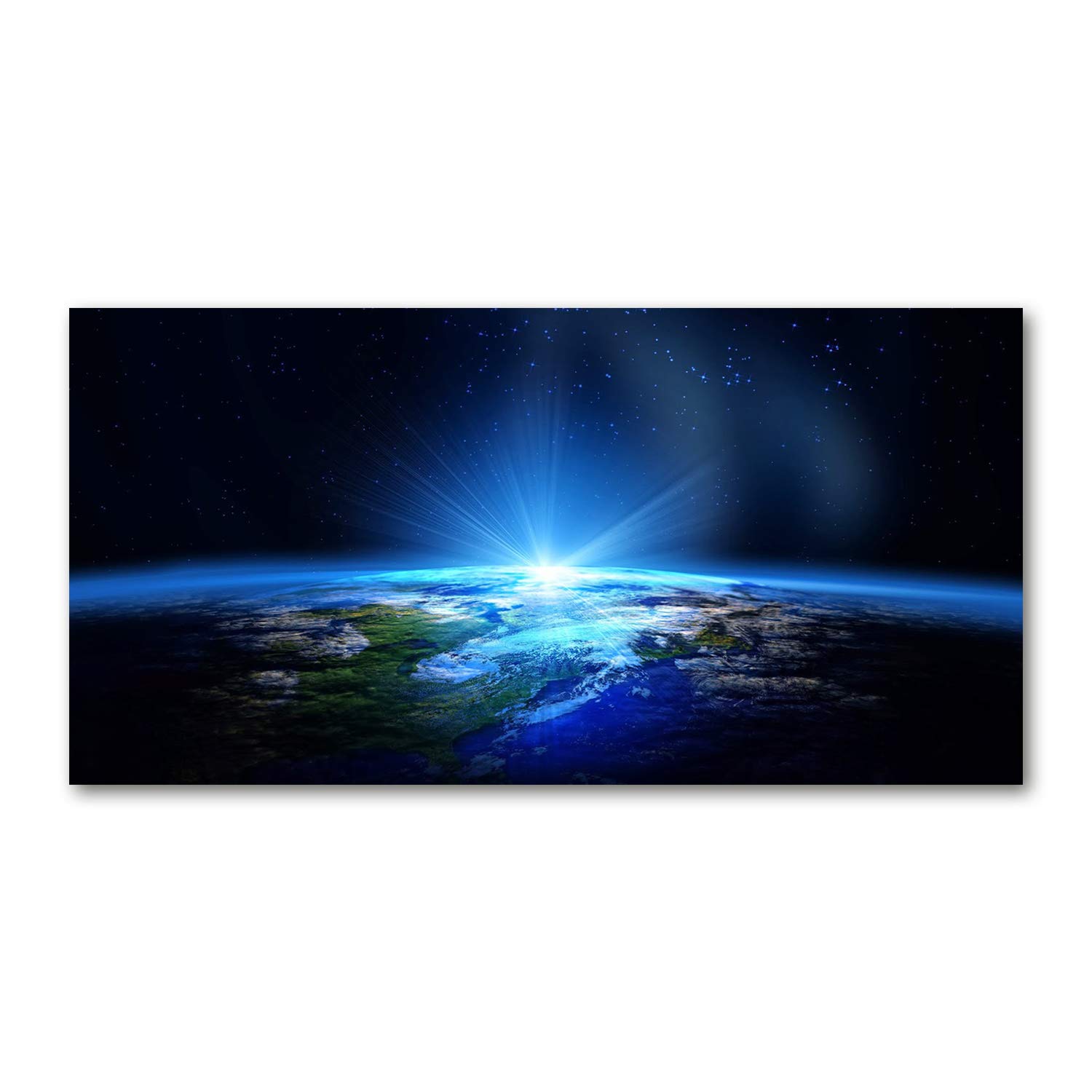 Tulup Blue Glass Picture Wall Art - 100X50cm - Tempered Glass Decoration - Print For Living Room Bedroom - Toughened Glass Image - Glass Picture Wall Art - Planet Earth