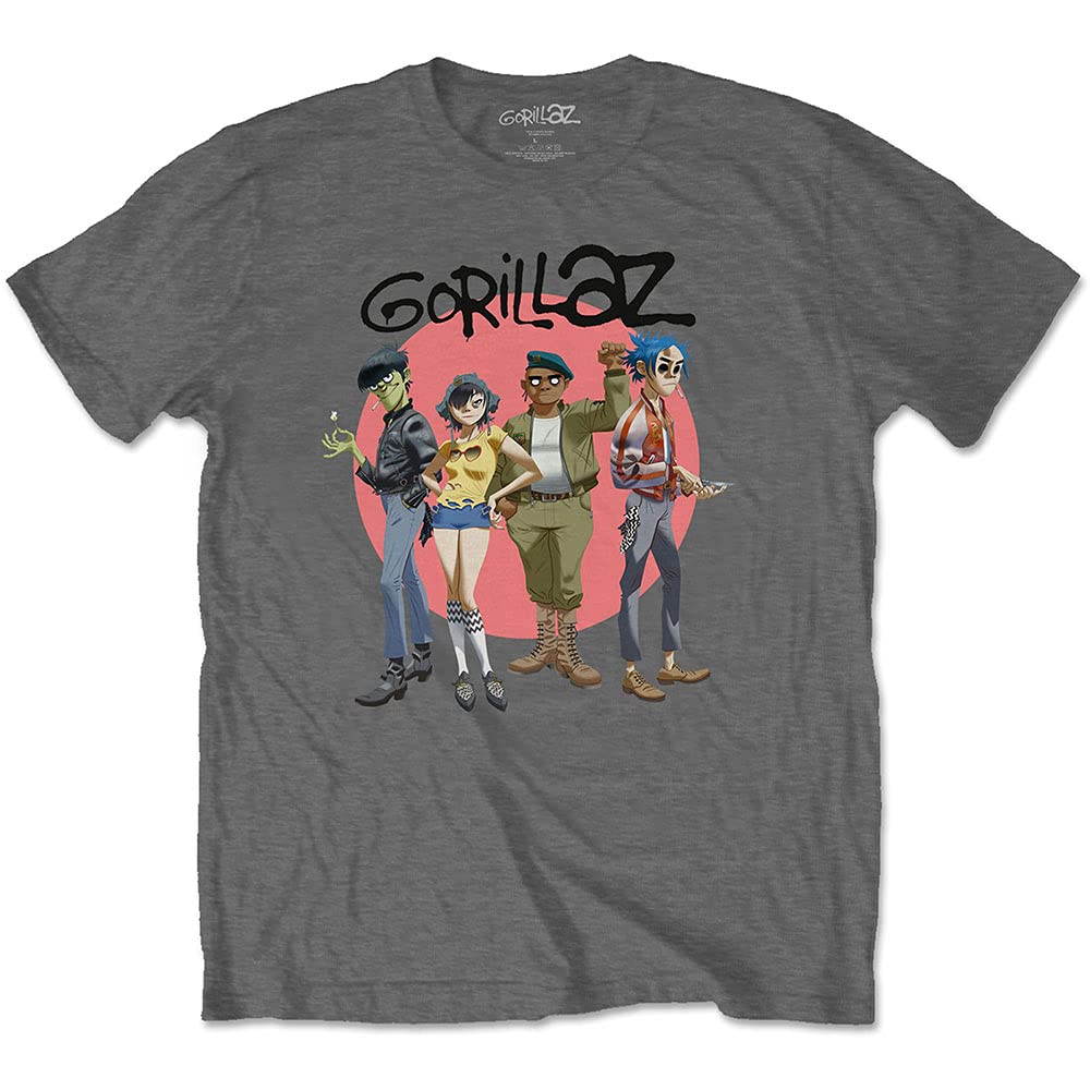 Gorillaz Group Circle Rise Official Tee T-Shirt Mens Unisex (Medium) Grey