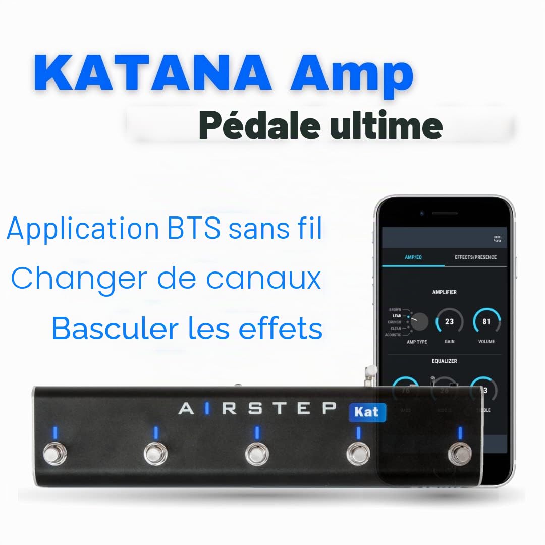 XSONIC Airstep Kat Edition Katana MkII & I Pédale avec 5 interrupteurs à pied, 2 modes de contrôle modifier le son de l'ampli avec l'application BTS pour iOS et Android, sans fil
