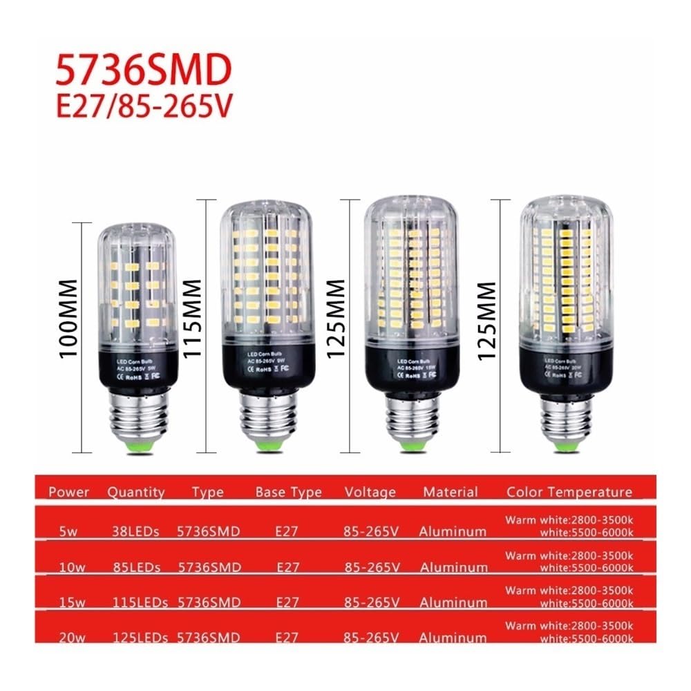 JiuRui Ampoules, Lot de 10, ampoule LED en forme de maïs 5736SMD AC85-265V E14/E27 LED Cuisine Chambre Éclairage intérieur(Warm White E14,3.5W)