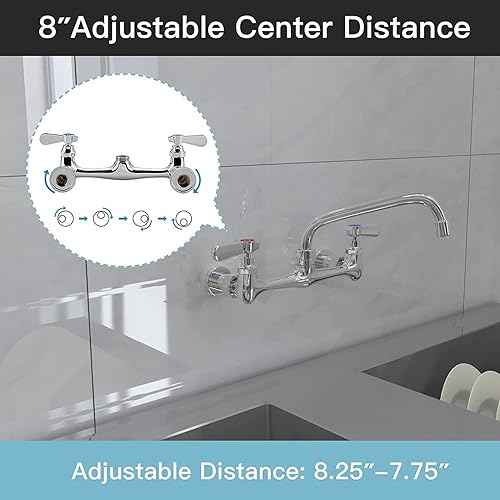 Miniatura 3 de BWE Grifos de cocina comerciales, grifo de fregadero de cocina, centro de 8 pulgadas con boquilla giratoria de 8 pulgadas, 2 asas, grifos de