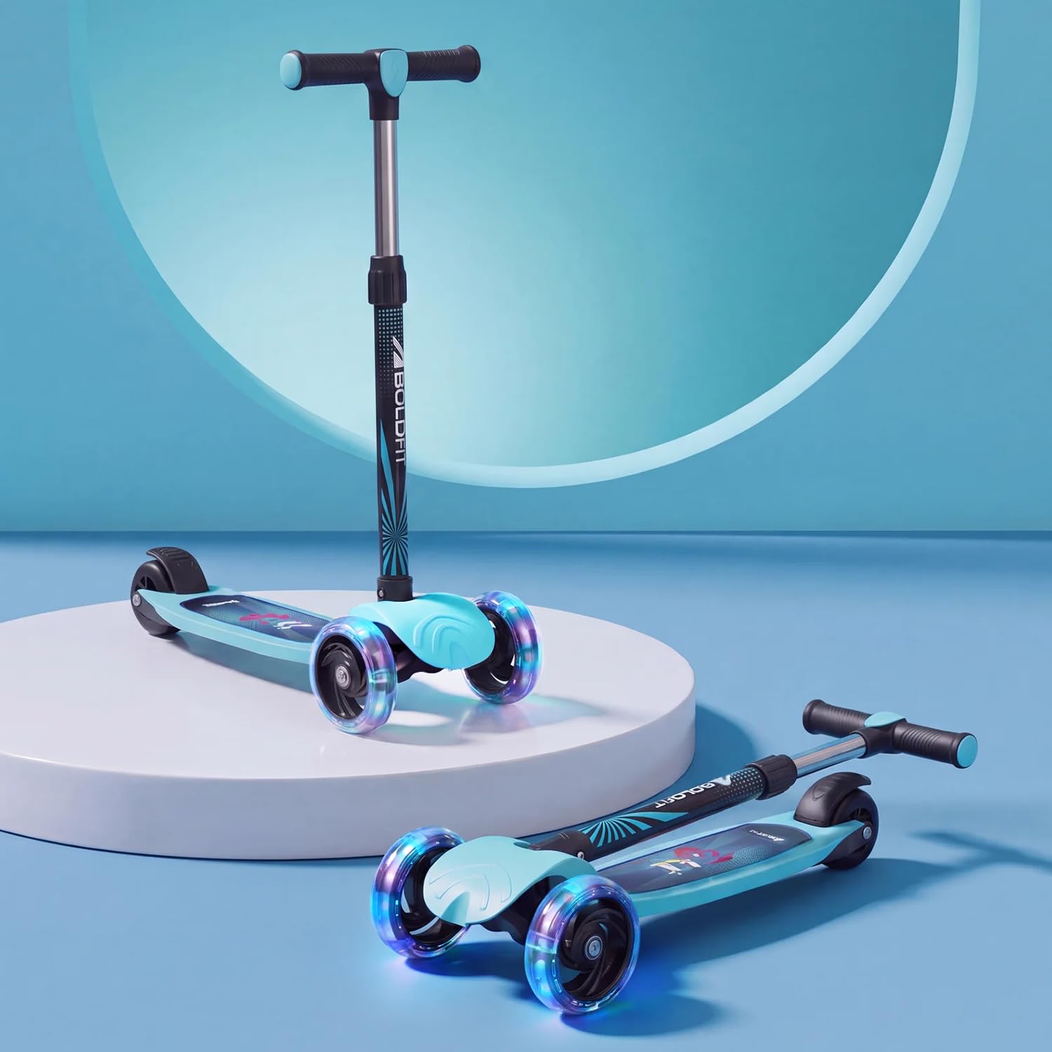 Boldfit Kids Scooter 3 Wheel Kick Scooty for Kids (Above 5 Years) Foldable 4 Adjustable Height Toys for Boys & Girls, Safe Skate Scooter with LED Wheels & Birthday Gift Max Weight 50 Kg, ZigFold-Blue-image-43