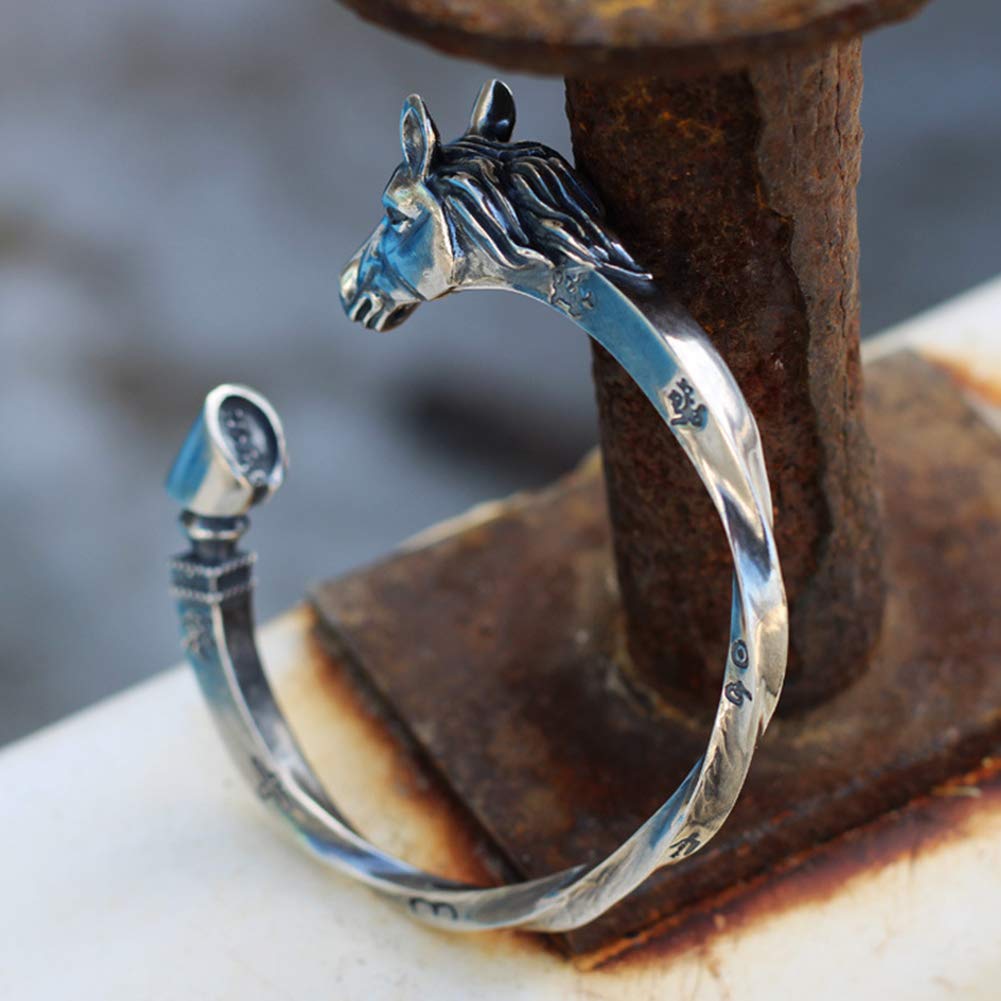YABEME S925 Sterling Silber Wikinger Armband, Odin Sleipnir Hochglanz Verstellbarer Handgefertigter Armring Keltischer Heidnischer Schmuck, Mit Valknut Rune Geschenktüte