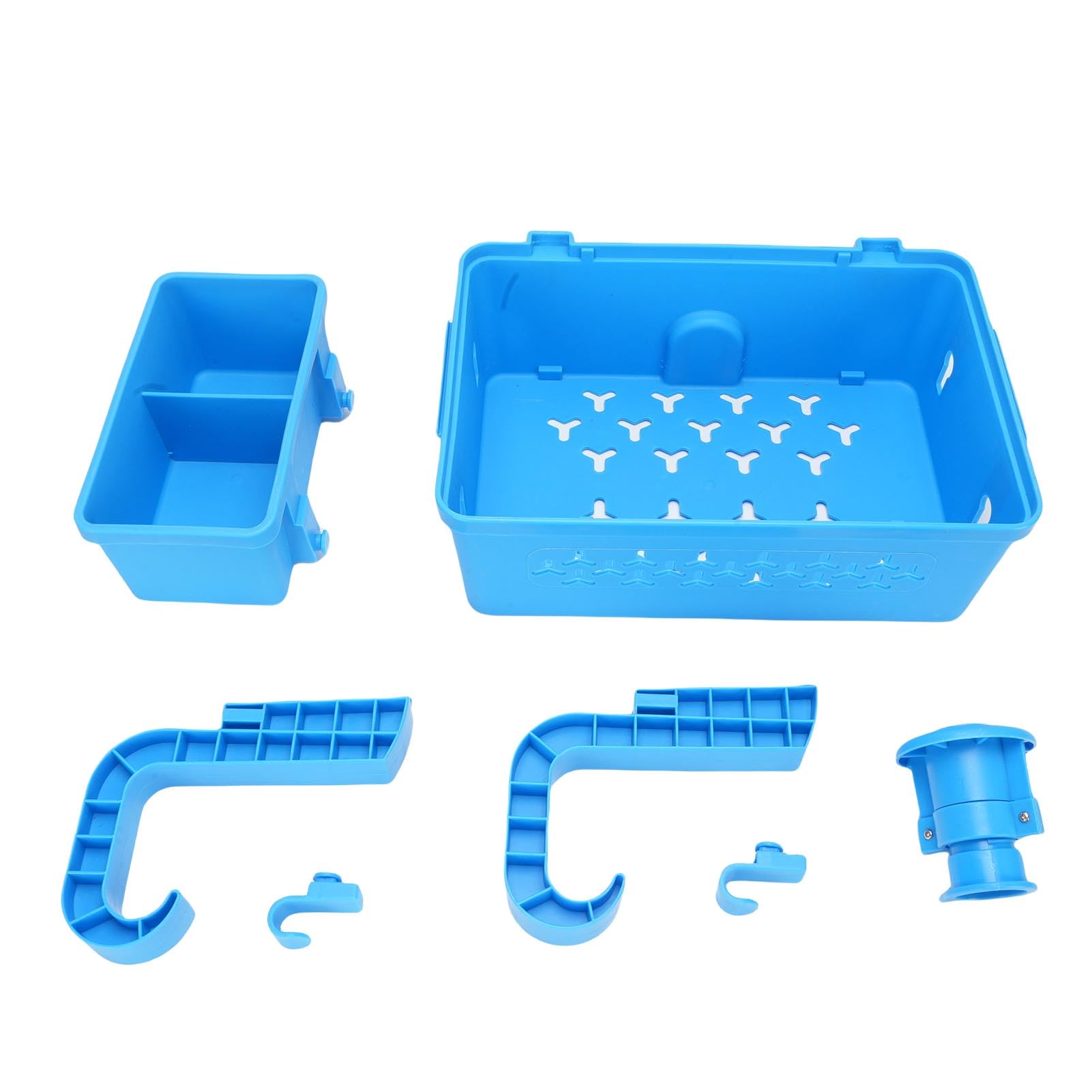 Cesta de Almacenamiento para Piscina con Portavasos, Organizador Colgante de Plástico, Accesorio de Gran Capacidad para Piscinas Elevadas y Espacios Al Aire Libre (BLUE)