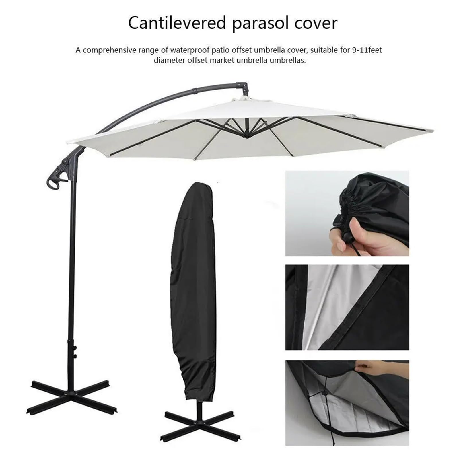 Schutzhülle für Sonnenschirm Outdoor Terrasse Regenschirm Wasserdichte Schutzhülle Mit Zipper for Garten Cantilever Sonnenschirm Regenschirme Fall(265cm)