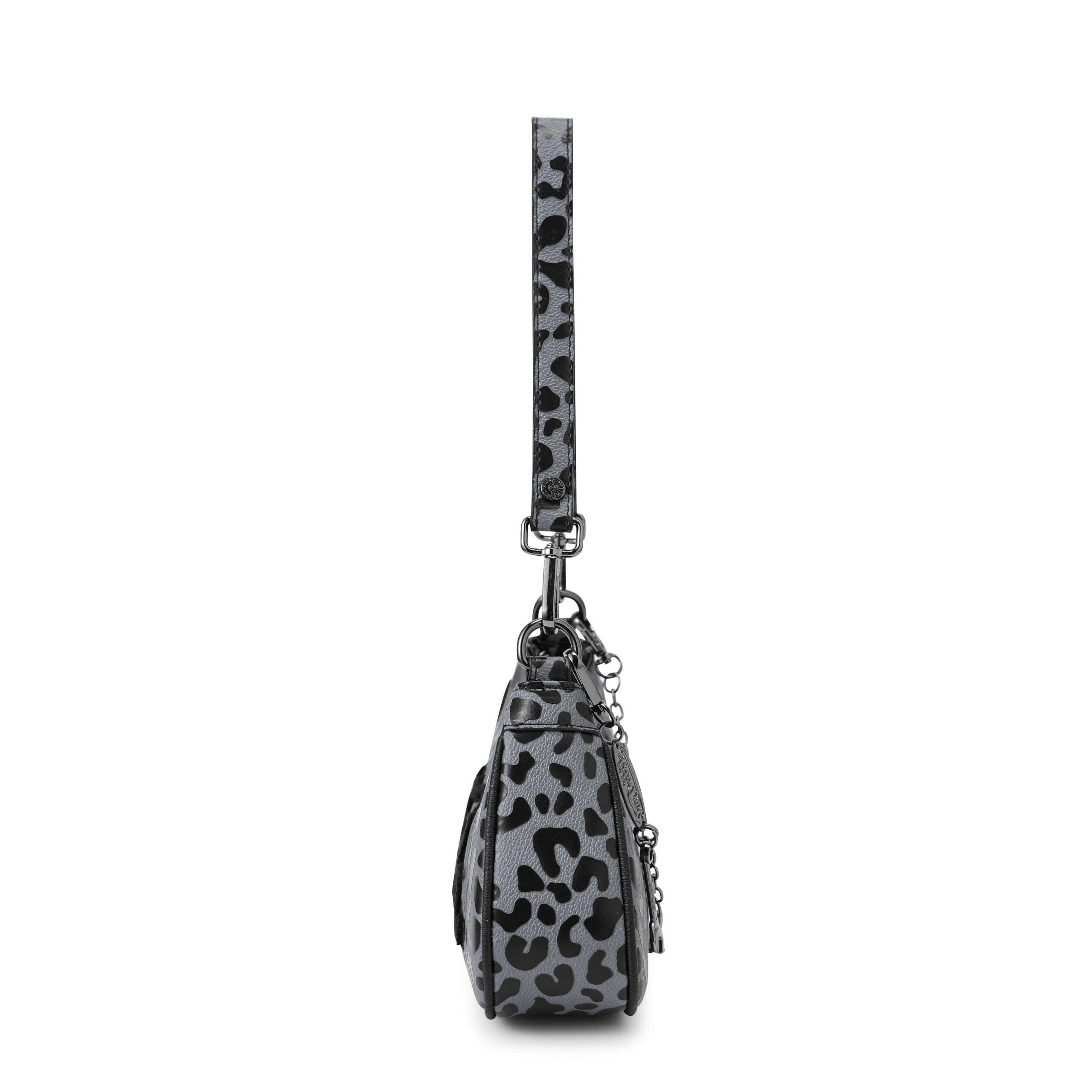 Von Dutch Small Shoulder Bag for Women, Vegan Leather Y2K Purse with Chain Strap & Zip Closure (Cheetah, Grey)