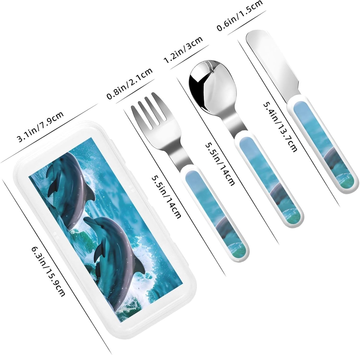 Dolphins in the sea Print Stainless Knife Spoon Fork 3-Piece Set,Flatware Cutlery Set With Storage Case