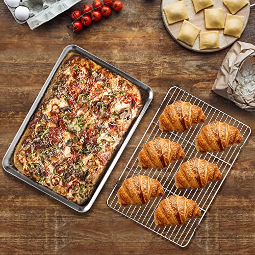 Baking Sheet With Rack Set (1 Jelly Roll Pan + 1 Cooling Rack), Zacfton 16 X 12 X 1 Inch Stainless Steel Cookie Sheet Baking Pan Toast Oven Tray With Wire Rack, Non-Stick & Dishwasher Safe #TOP6