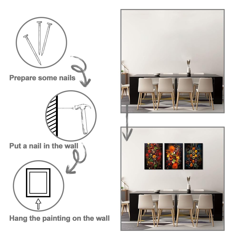 Piy Painting 3 er set Wandkunst Leinwand Malerei Buntes Gewürz Wandbilder Modern Bilder Poster Kunstdrucke Wasserfesten Leinwandbilder Mit Rahmen Schlafzimmer Wohnzimmer 57x40 cm