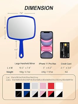 Gladmart Hand Mirror Salon Barber Hairdressing Handheld Mirror with Handle (Square Blue 7.4 x 10.3 inches)