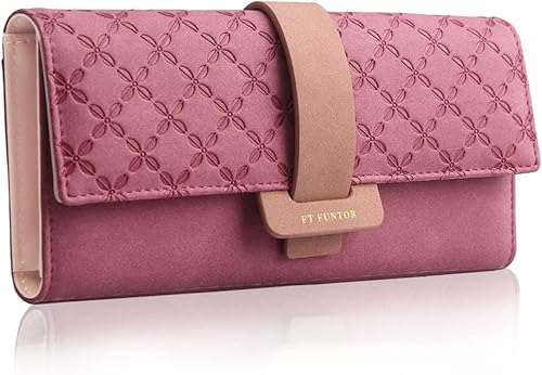 FT Funtor Carteras RFID para mujer billetera triple con bolsillo con cremallera para monedas cuero vegano monedas bolsillo con cremallera y ventana FT Funtor Carteras RFID para mujer billetera triple con bolsillo con cremallera para monedas cuero vegano monedas bolsillo con cremallera y ventana