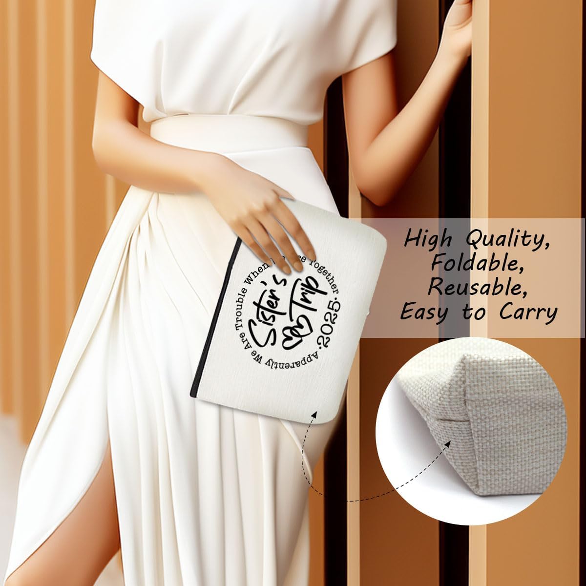 4 Pcs Sister Trip 2025 Makeup Bag Funny Girls Trip Gifts Favors Girls Weekend Sister Gifts Best Sister Weekender Birthday Vacation Traval Cosmetic Bag Bachelorette Party Friendship Gifts for Women - Image 3