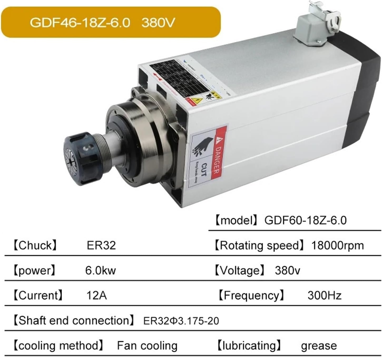 6KW 220V 380V air-cooled spindle motor CNC(6kw ER32 380VSquare)