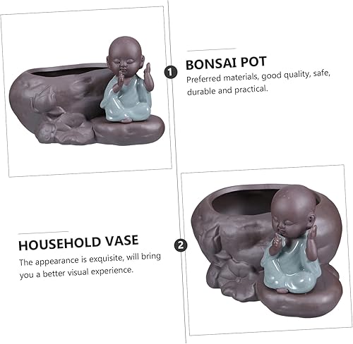 Miniatura 5 de Maceta hidropónica de arcilla morada, estatua de Buda grande, accesorios de aire, maceta de cerámica, bandeja de flores hidropónica, maceta de