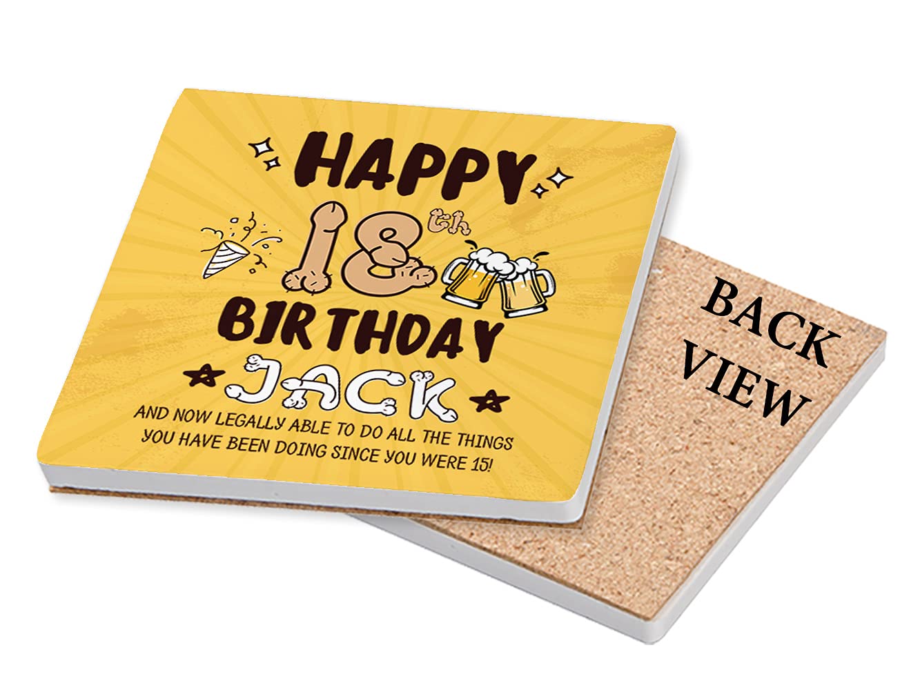 Personalised Happy 18, 19, 20, Any Age/Any Name Funny Birthday Present for him, Boyfriend, Best Friend, Step Brother, Tableware, Coffee/Tea/Drink Coaster. (Ceramic Coaster)