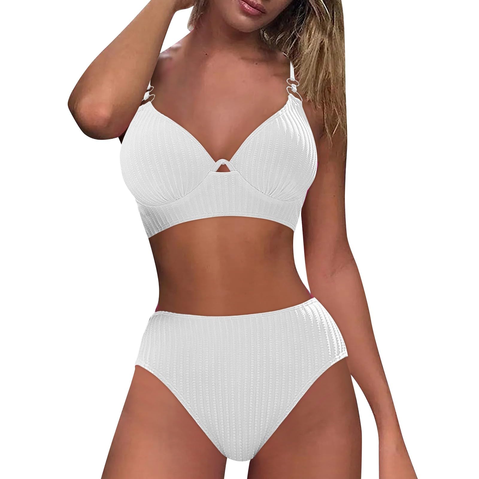 Genérico Mujeres Cintura Alta Conjuntos de Bikini Sexy Push Up Cuello en V Cruzado Conjunto de Natación Retro Estampado Traje de Baño Bikini Mujer 2024 Sujetador Bikini Sin Relleno Gris