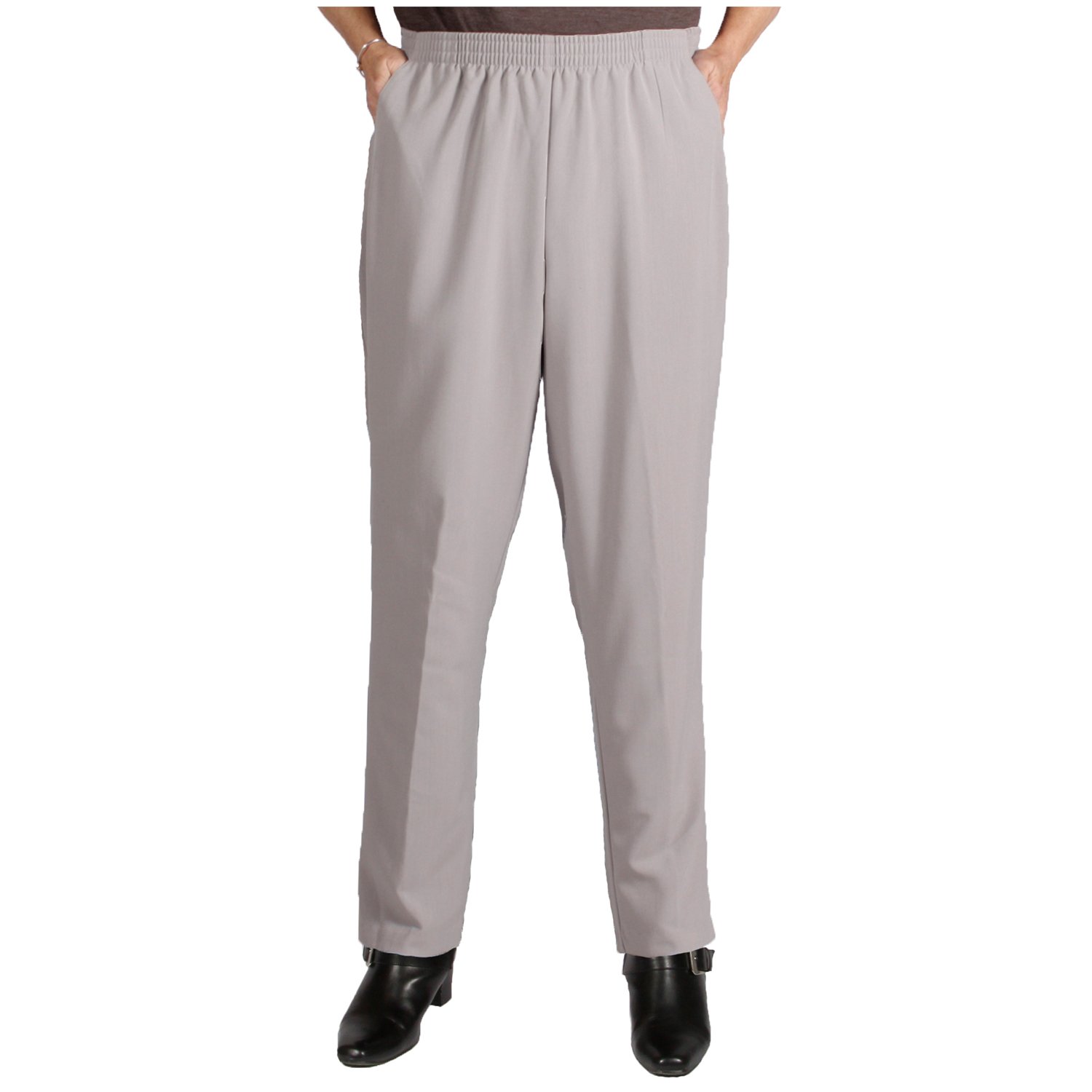 Viviana Womens Plus Size Elastic Waist Pull-On Shaped Fit Dress Pants with Pockets - Platinum Grey - 24W