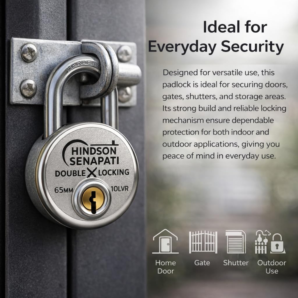 HINDSON Senapati 65mm Double Locking Padlock with 10 Lever Security and 4 Keys, Heavy Duty Lock and Key for Home, Door, Gate and Outdoor Use — Amazon image 8
