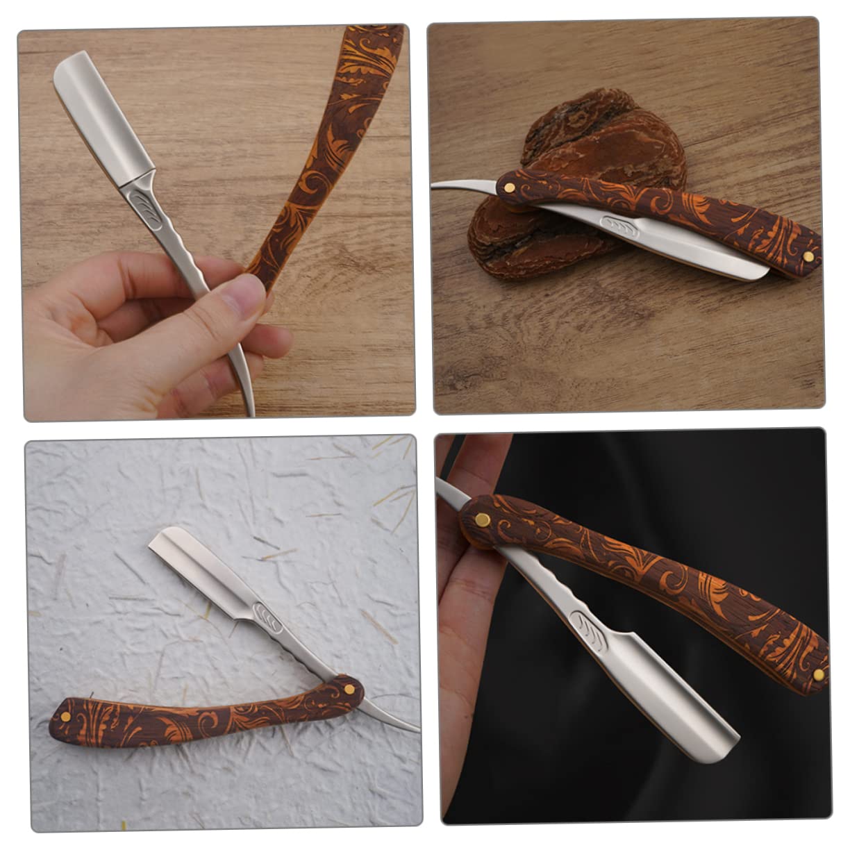 Rasoio Diritto Pieghevole in Acciaio Inox Manico in Legno Marrone | Stile Vintage Classico, Controllo Preciso, Uso Domestico e Commerciale
