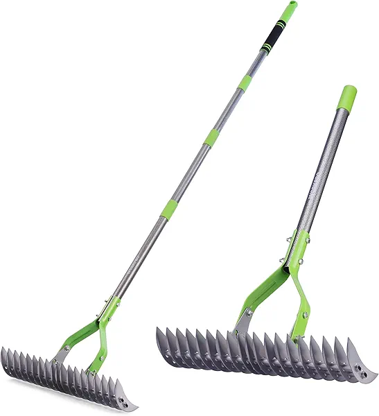 WORKPRO Thatch Rake, 15-Inch Thatching Rake for Lawns, Heavy Duty Dethatcher Rakes with 5FT Handle, Dethatching Rakes with Adjustable Head for Removing Dead Grass and Clippings, Loosening So